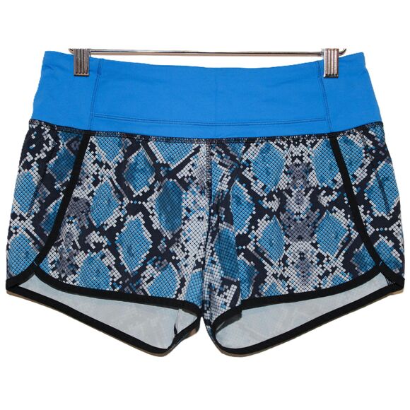 Womens Lululemon Run Speed Short Blue Black Gray Snake Print